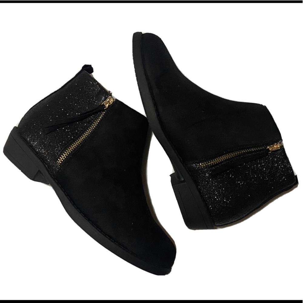 NEW FabKids Booties Black Suede Glitter & Gold Sz5